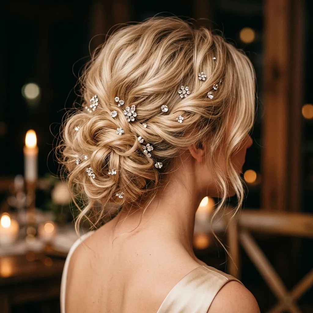 14. Crystal Hairpins Scattered Through a Loose Updo
