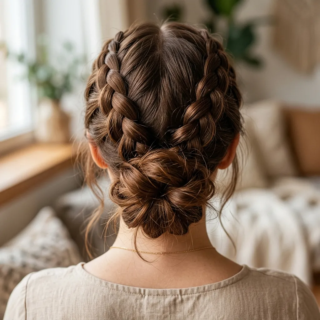 14. Double Dutch Braids into a Low Bun