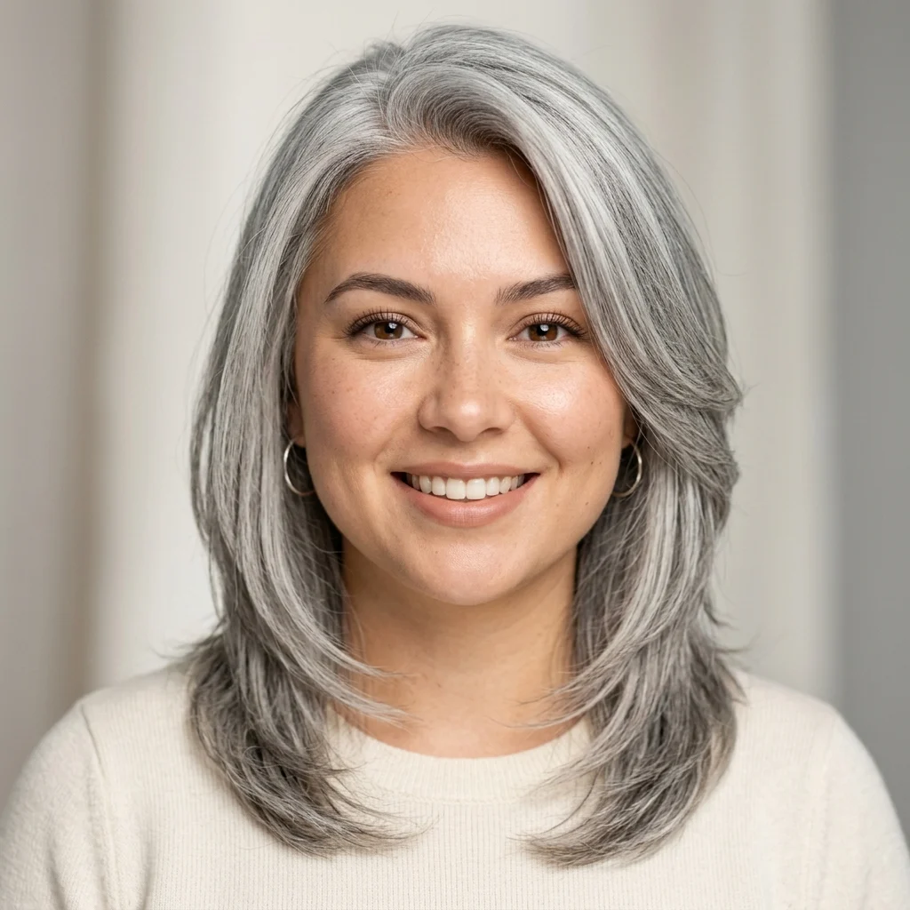 14. Gray Hair for Round Face Shapes