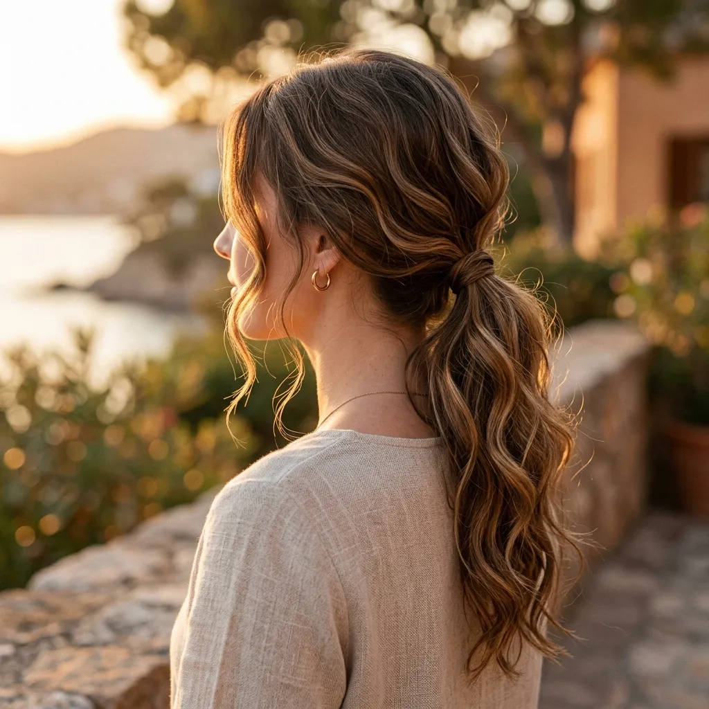 14. Low Ponytail With Wave-Out Ends
