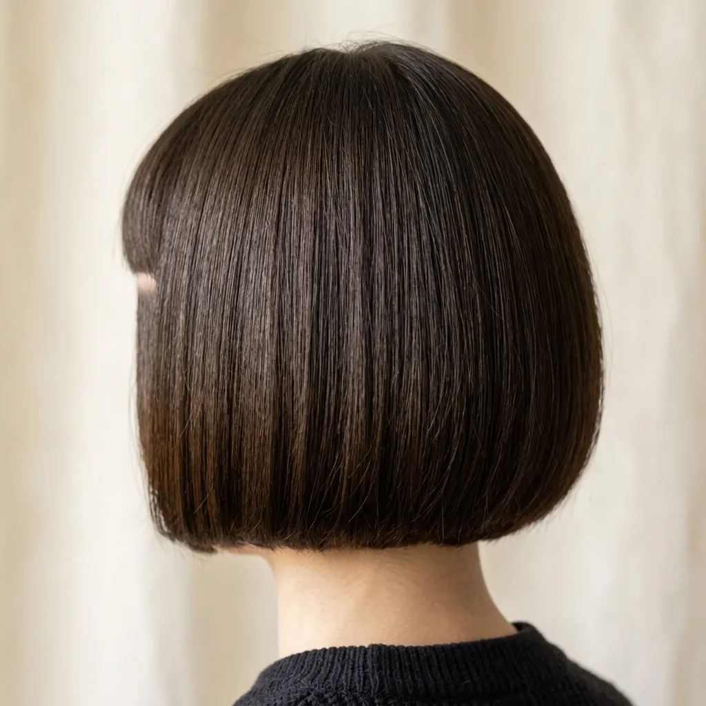 14. Rounded Bob with Baby Bangs for a Petite, Compact Frame