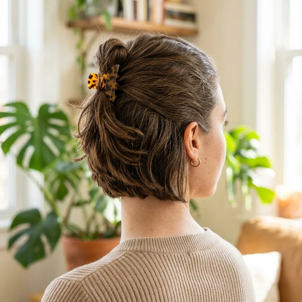 14. Stacked Bob with a Mini Claw Clip Half-Up