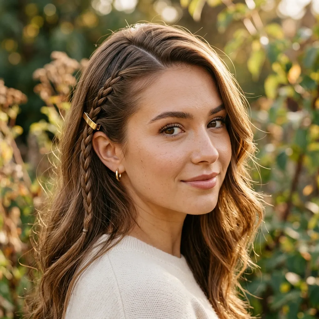 15. Gold Barrette Braid Along the Part