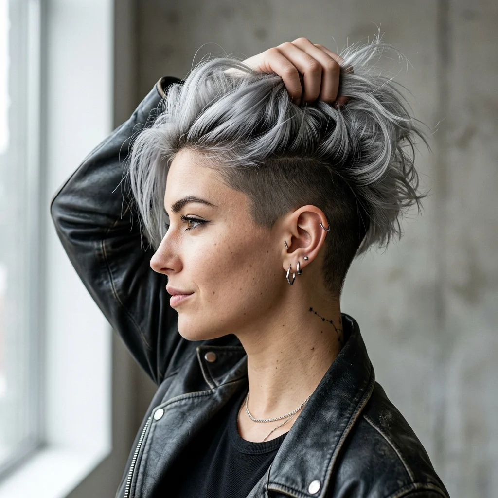 15. Gray Hair with Undercut Detail