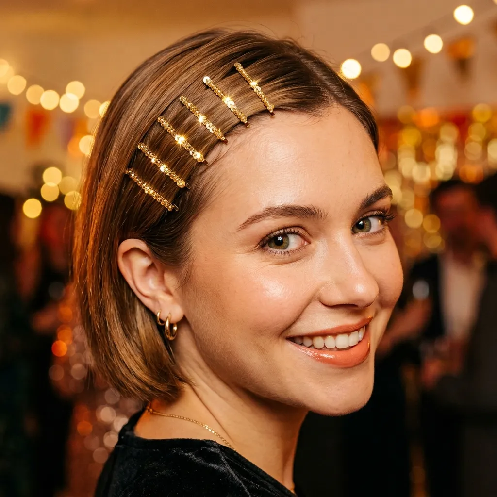 15. Sequin Bobby Pin Trail Along the Crown