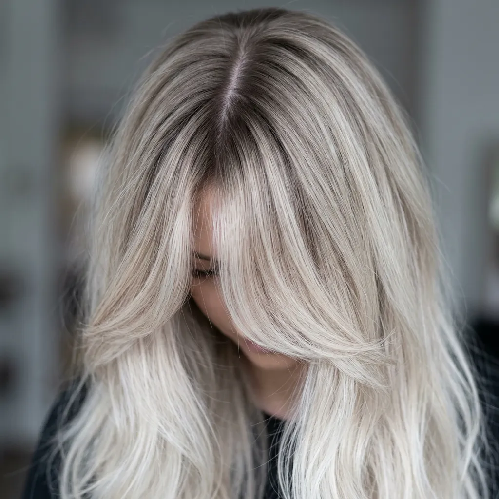 16. Ash-Blonde Curtain Bang Melt