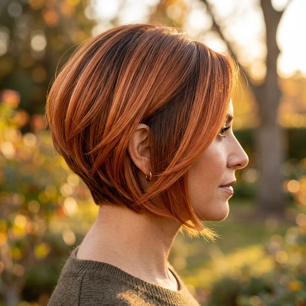 16. Copper Stacked Bob with a Root Shadow