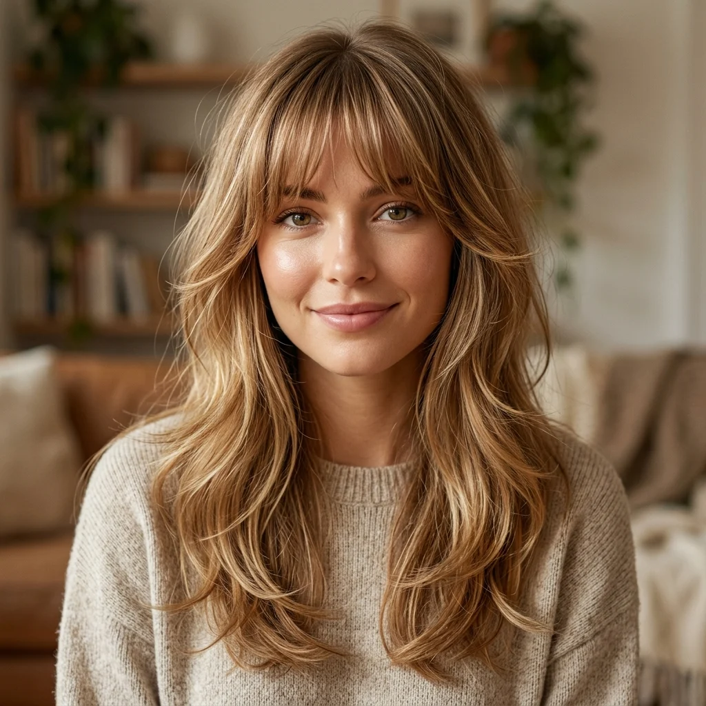 16. Feathered Bangs with Long Layers