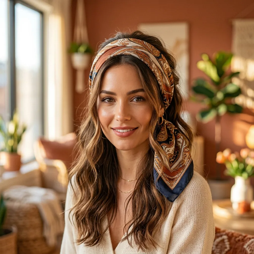 16. Wrapped Silk Headscarf Half-Up