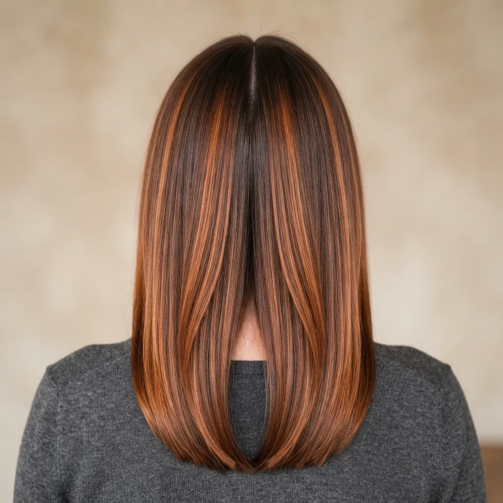 18. Center Part Symmetrical Copper Balayage