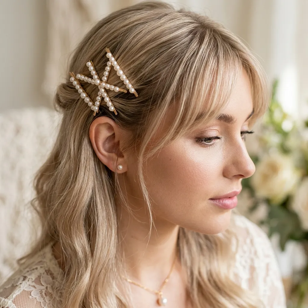 18. Pearl-Studded Bobby Pins Pinning Back Bangs Accessories Idea