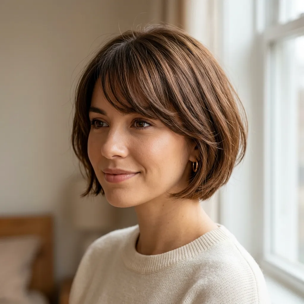 18. Side-Swept Bangs for Round Face Travelers