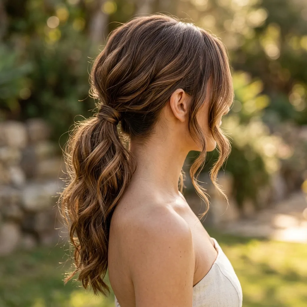 18. Textured Low Ponytail with Face-Framing Pieces