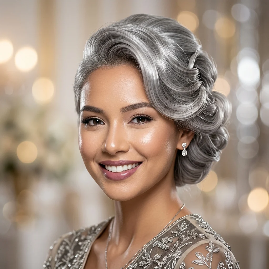 19. Gray Hair Updo for Special Occasions