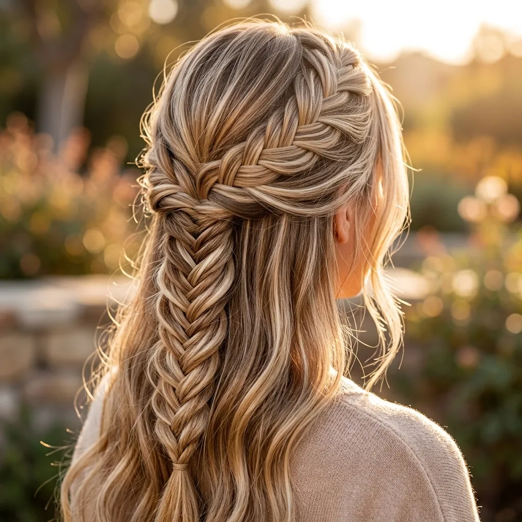 2. Balayage-Highlighted Fishtail for Visible Dimension