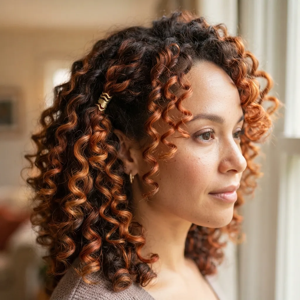 2. Copper Balayage on Natural Curls