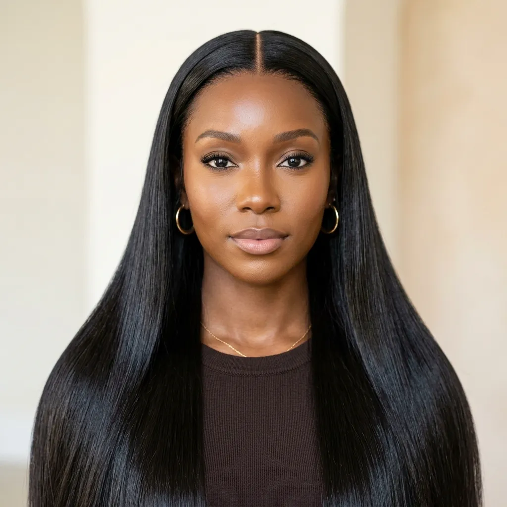 2. Silk Press Sleek Middle Part