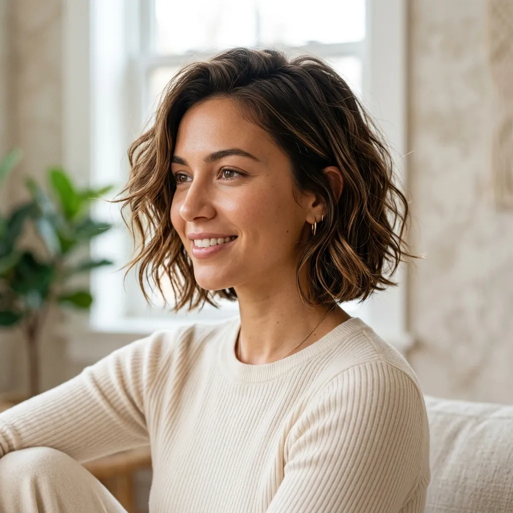 2. Tousled Air-Dried Waves for a Jet-Set Bob