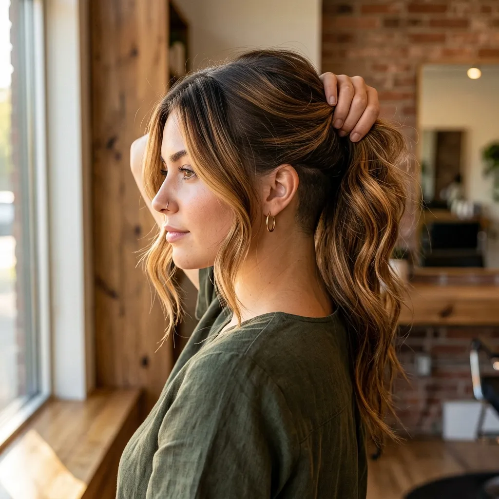 2. Warm Caramel Balayage Over a Hidden Undercut