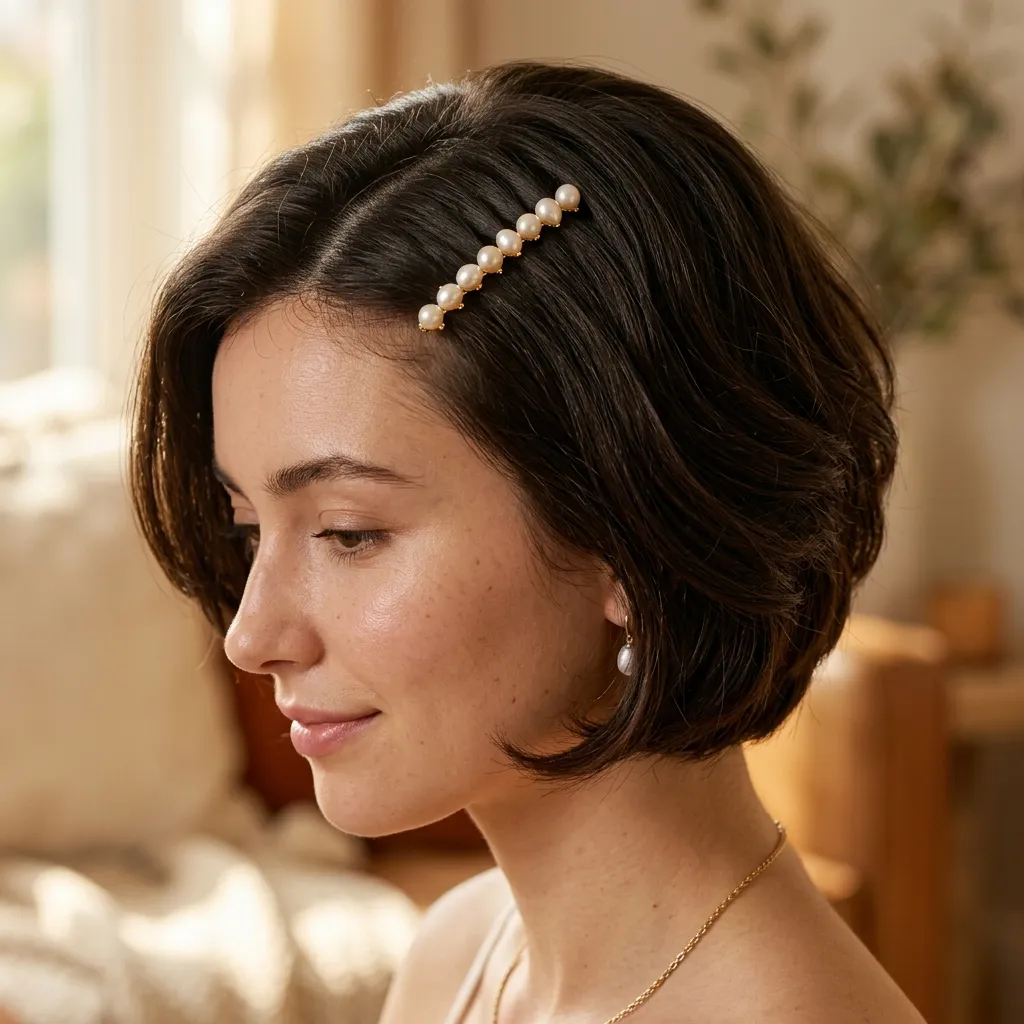 20. Stacked Bob with Pearl Hair Pins
