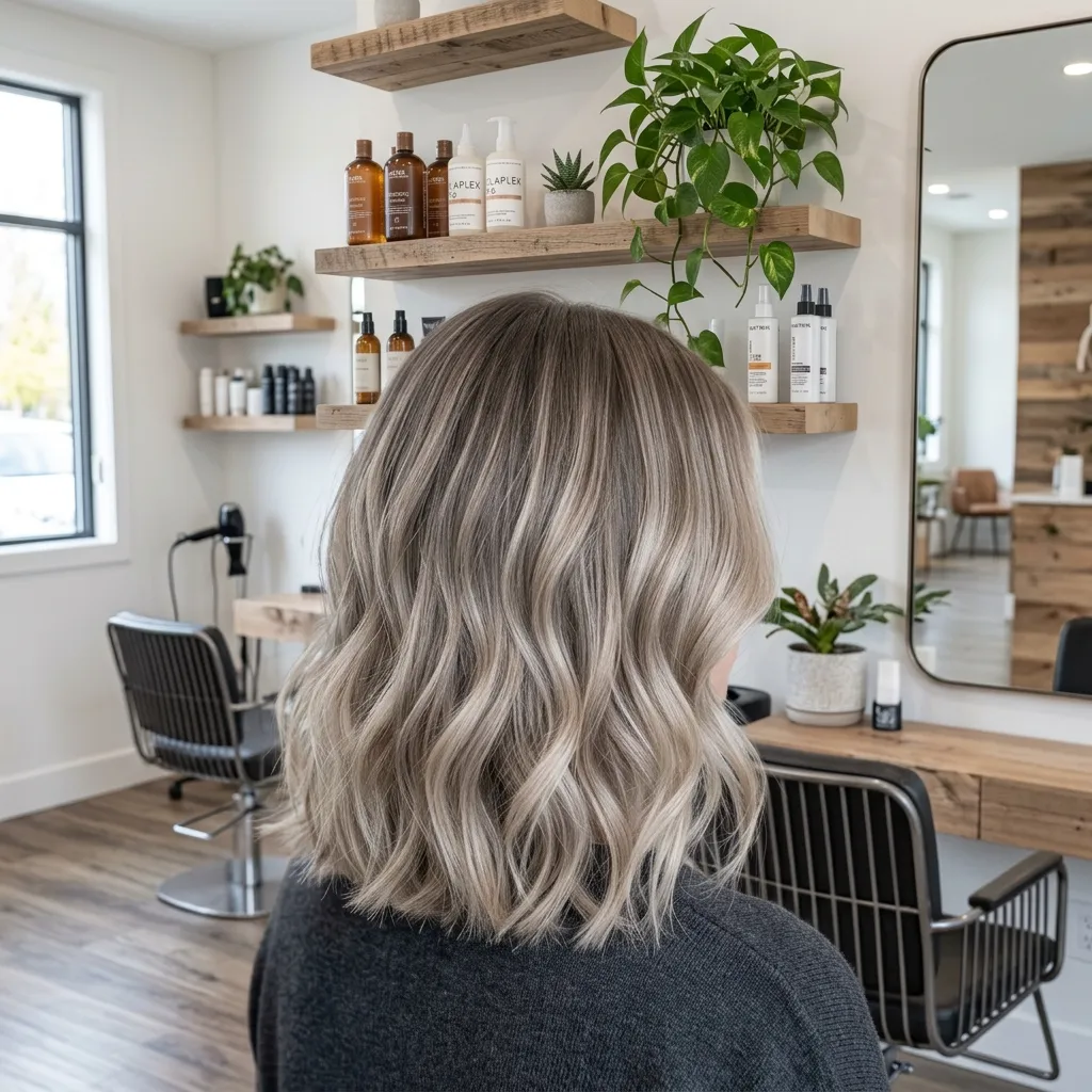 21. Ash Blonde Balayage for a Medium-Length Lob