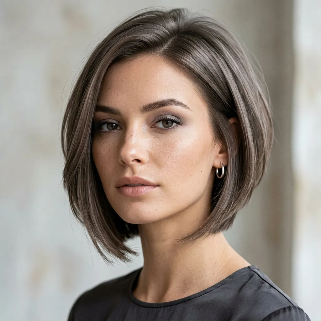 21. Ash Brown Stacked Bob for Cool Undertones