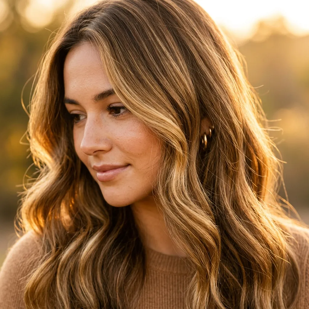 21. Honey Brown Balayage with Golden Highlights 