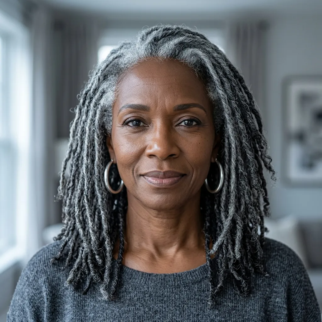 21. Salt-and-Pepper Grey Blend Invisible Locs