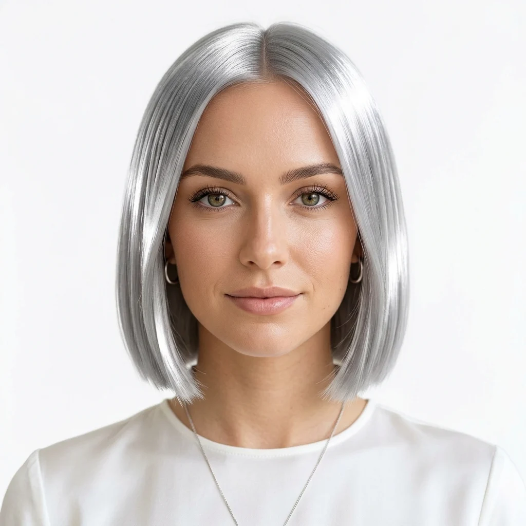 21. Sleek Straight Silver Bob
