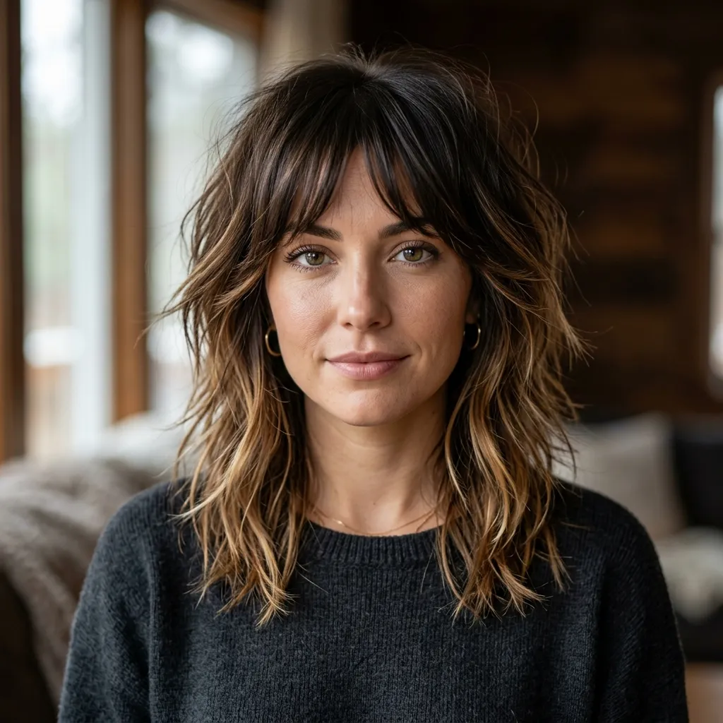 23. Balayage on a Shoulder Length Shag Cut
