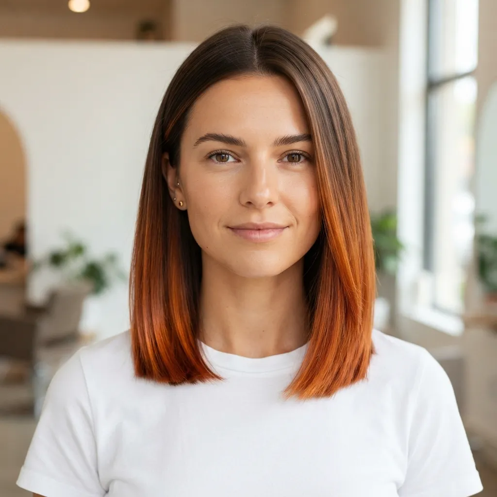 23. Copper Balayage on Long Bob (Lob)