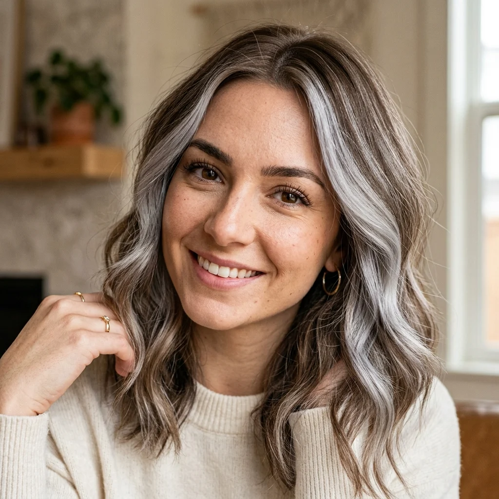 23. Silver Balayage for Brunettes Going Gray