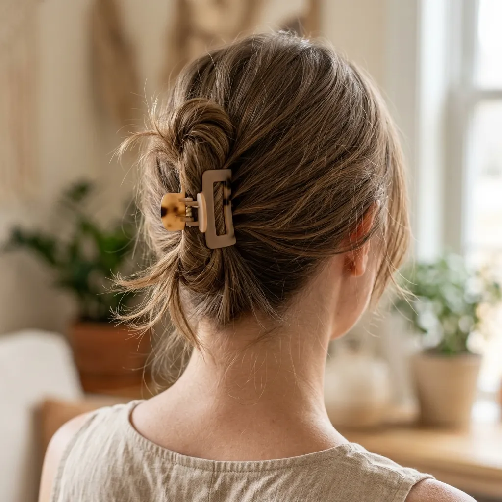 24. Claw Clip Updo for Tension-Free Styling
