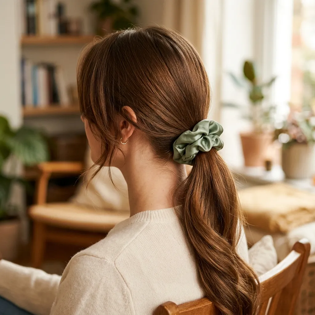 24. Satin Scrunchie Low Pony with Face Frame
