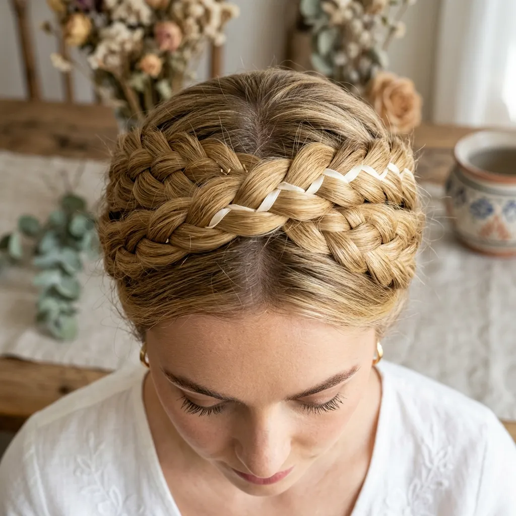 25. Twisted Crown Braid, Milkmaid Style 