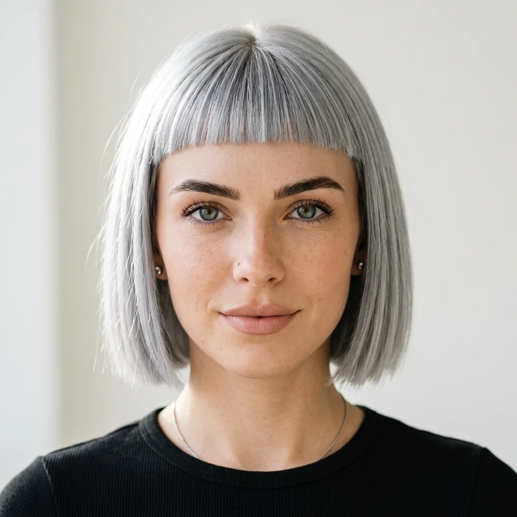 27. Gray Hair with Micro Fringe