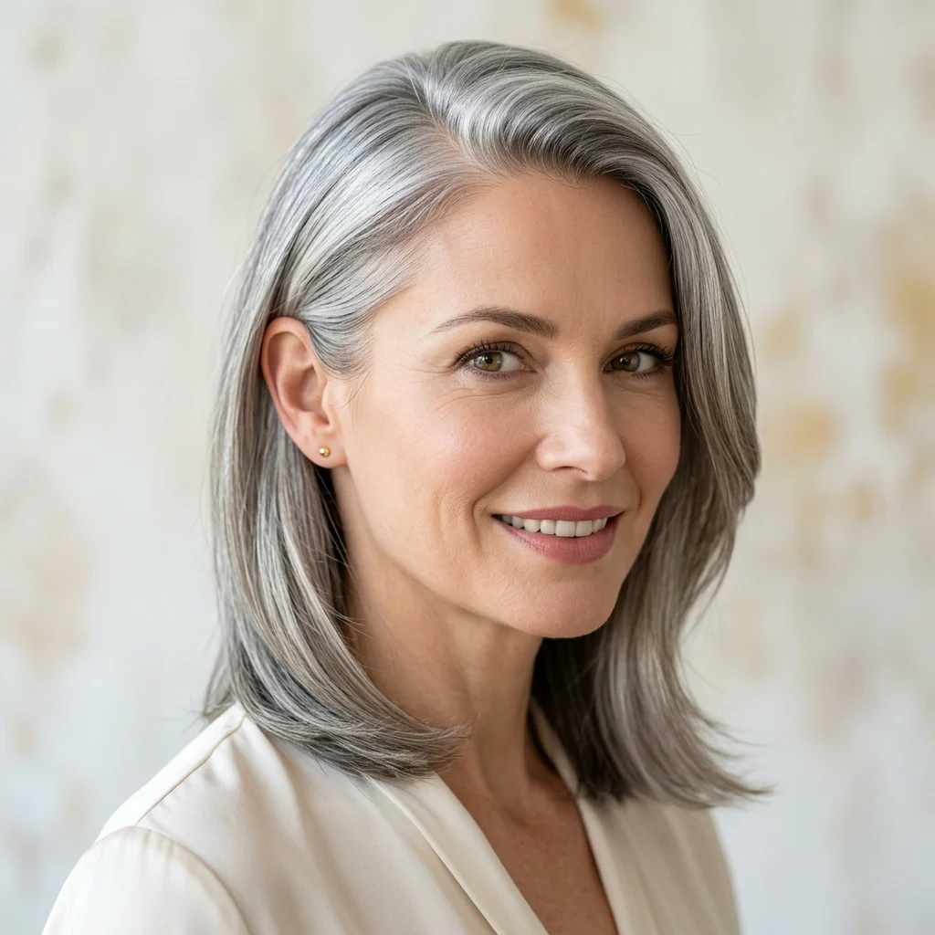 29. Gray Hair with Side-Swept Styling
