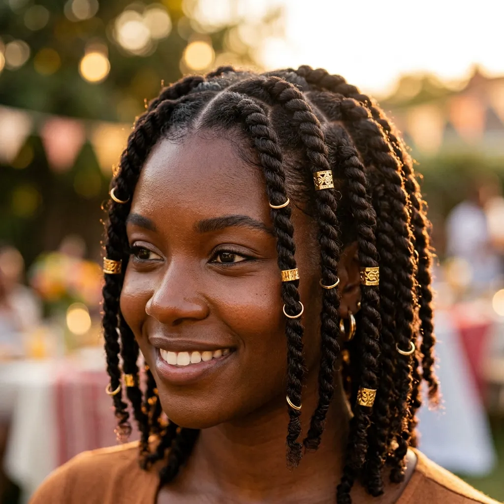 3. Gold Hair Ring Middle Part Twists
