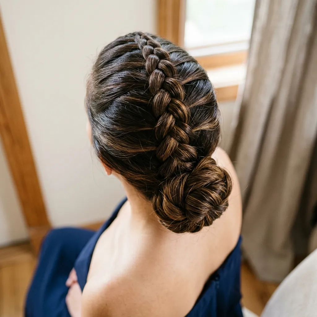 3. Reverse French Braid into a Low Bun