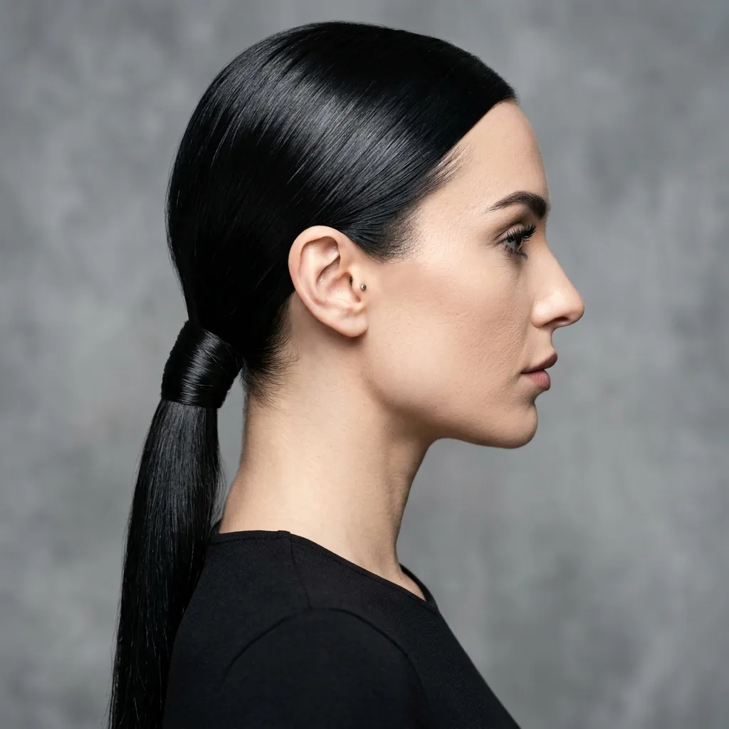 3. Sleek Low Ponytail with a Wrapped Base