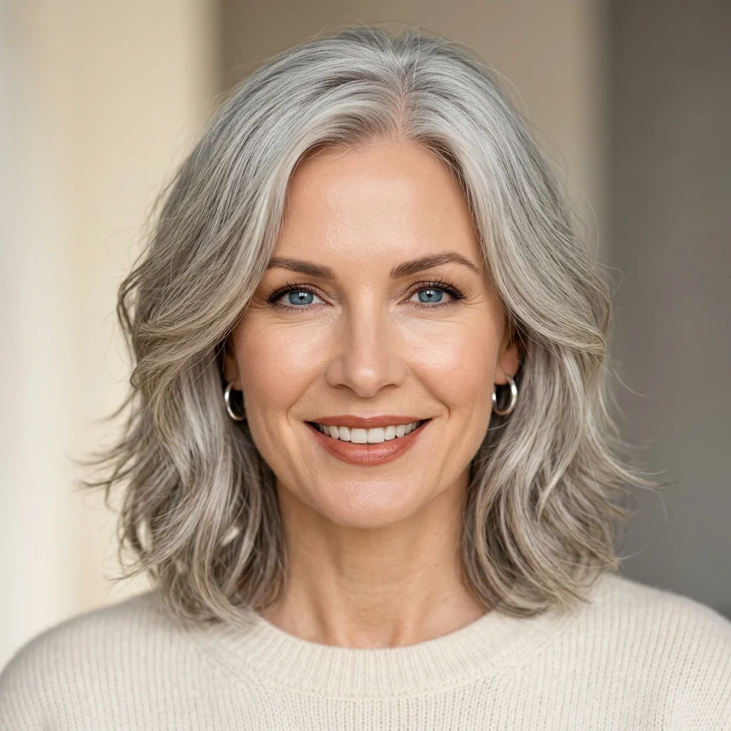 30. Gray Hair for Mature Skin Tones