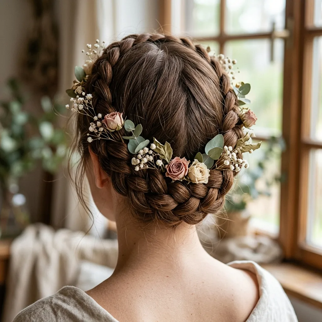 4. Braided Flower Crown Updo