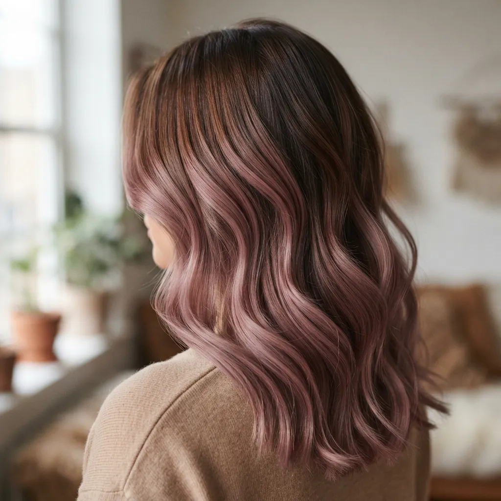 4. Dusty Rose Balayage Through the Mid-Lengths