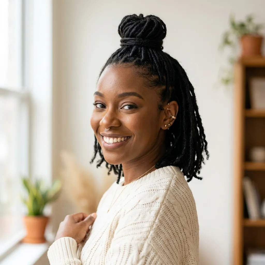 4. Half-Up Top Knot with Invisible Locs