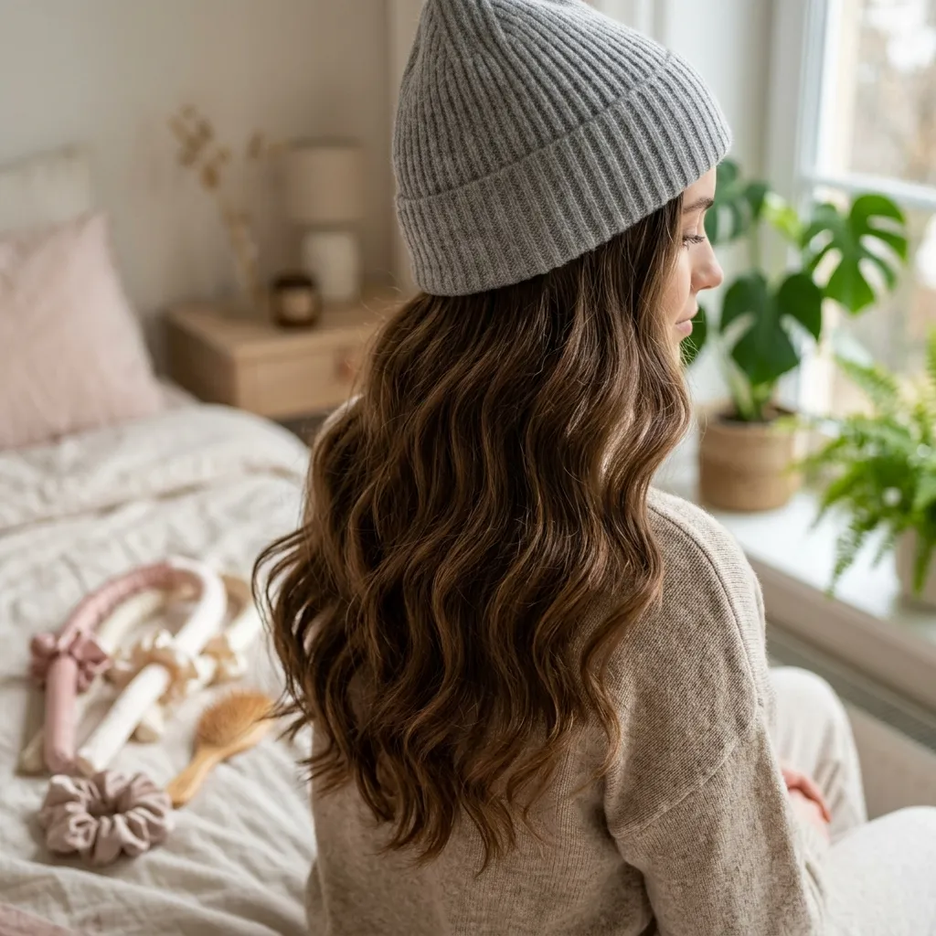 4. Overnight Heatless Waves for Beanie Hair
