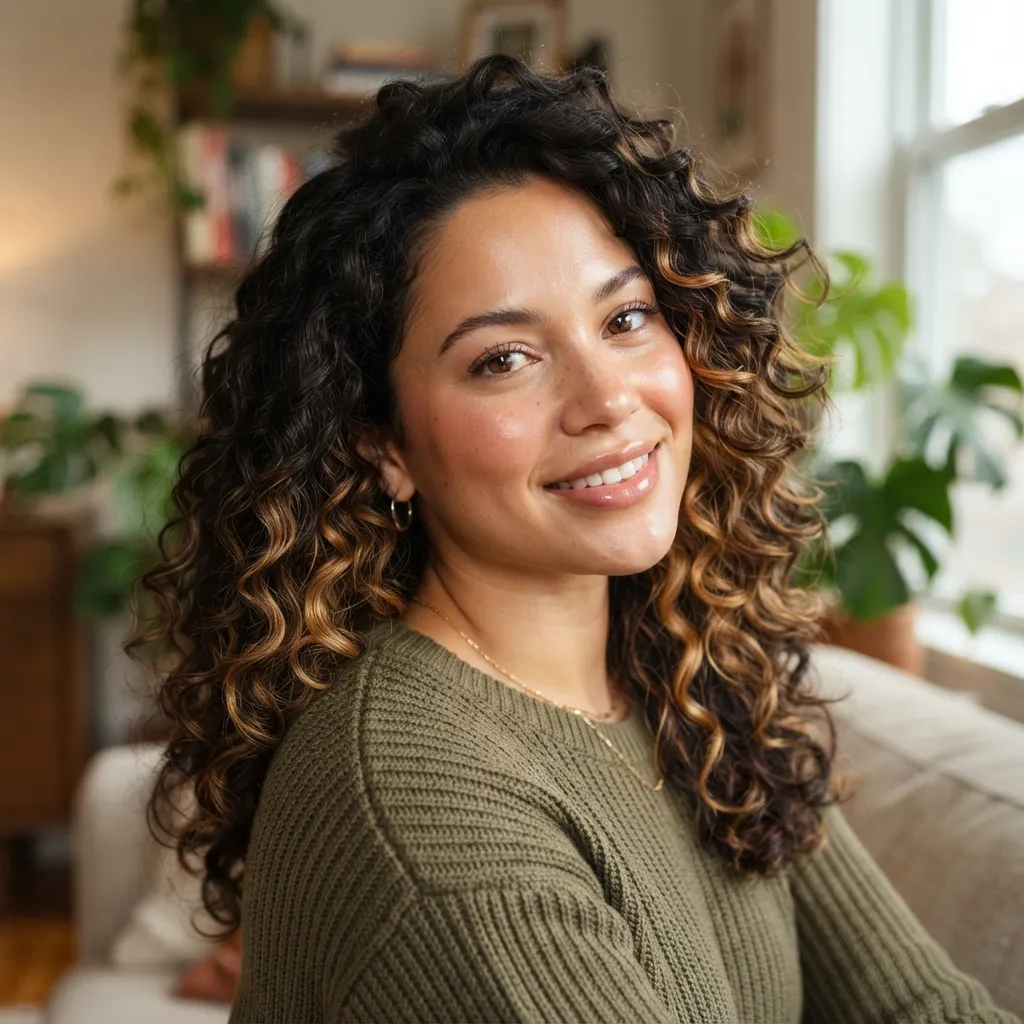 4. Peekaboo Highlights on Curly Dark Hair