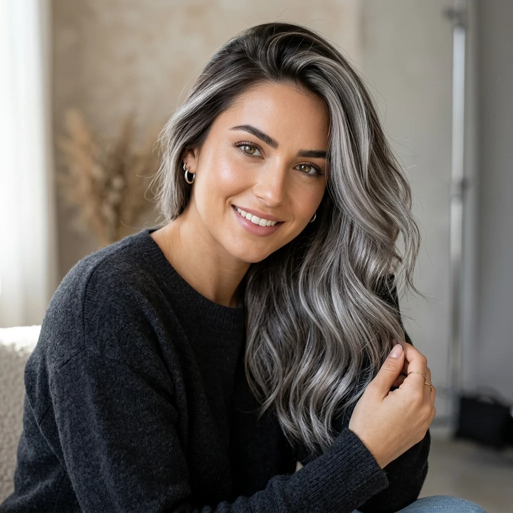 4. Silver Balayage Over Dark Base