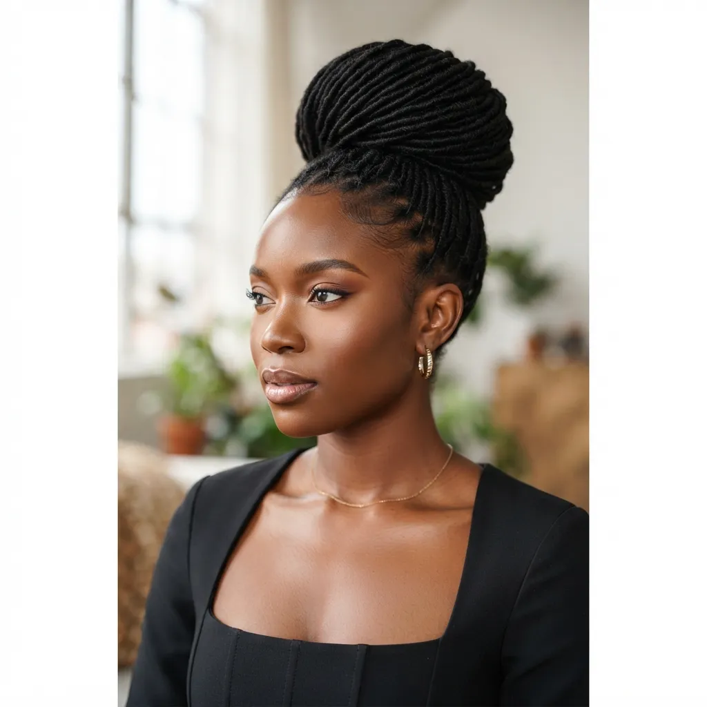 4. Structured High Bun for Thin Locs