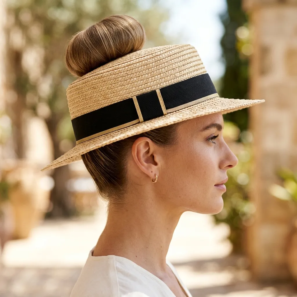 4. The High Bun Under a Straw Boater Hat
