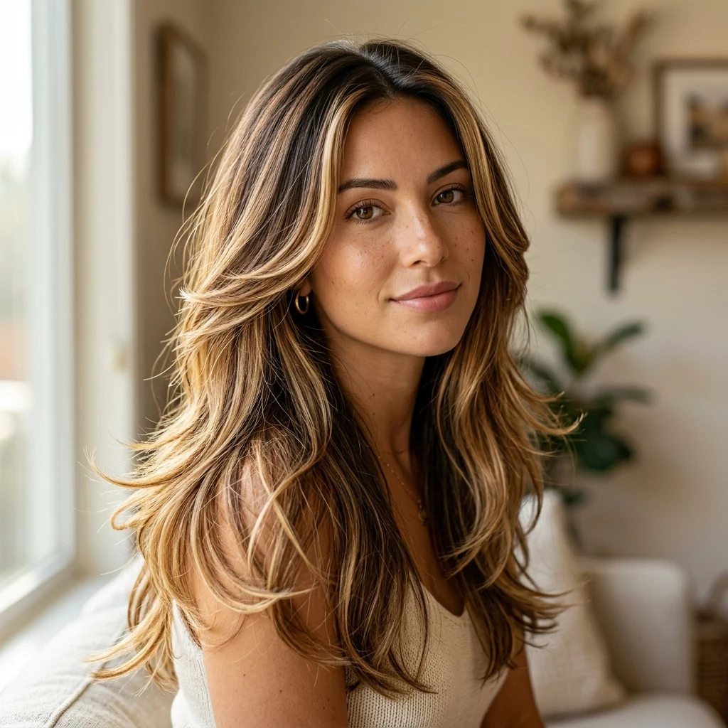5. Feathered Layers with Balayage